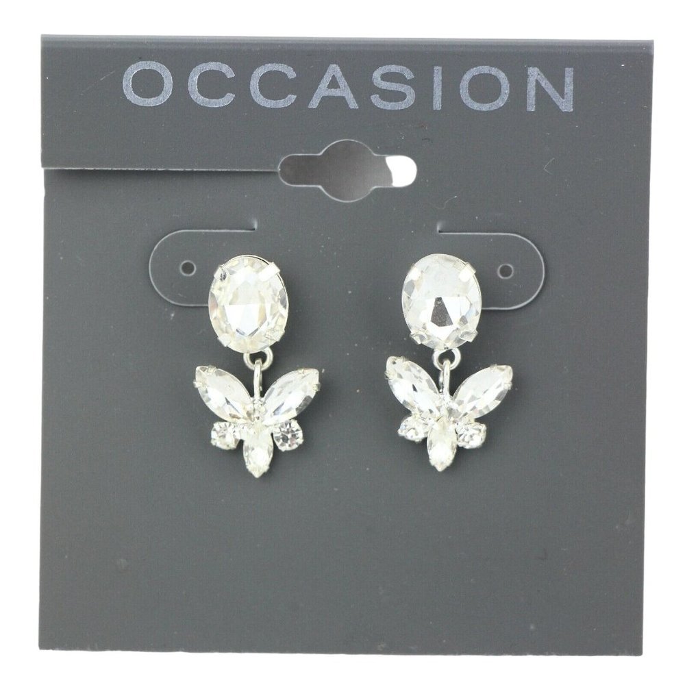 Kohl's Occasion Earrings Clear Rhinestone Dangle Silver Tone